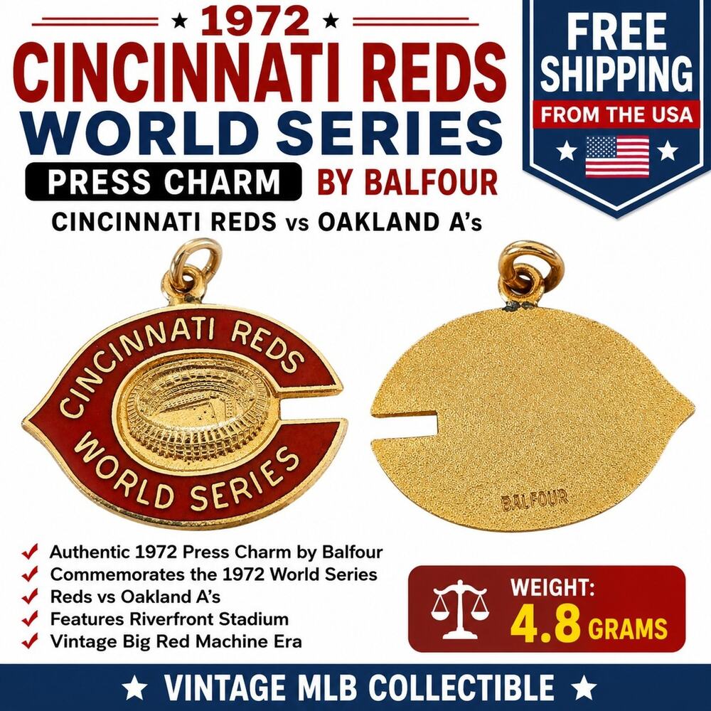 1972 Cincinnati Reds World Series Press Charm Balfour Oakland A's Vintage MLB